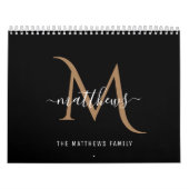 Modernes, stilvolles Black Gold Foto Monogram Kalender (Titelbild)