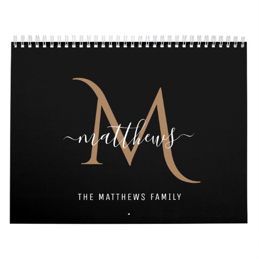 Modernes, stilvolles Black Gold Foto Monogram Kalender (Titelbild)