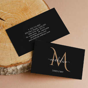 Modernes, stilvolles Black Gold Monogramm Visitenkarte