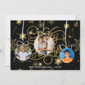 Modernes, stilvolles Black Gold Weihnachtsfamilien Feiertagskarte (Vorderseite)