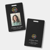 Modernes, stilvolles Black Minimalistisch Employee Ausweis (Vorder- & Rückseite)