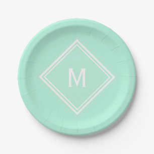 Modernes, stilvolles, blassgrünes Monogramm Pappteller