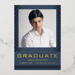 Modernes, stilvolles Blau | 1 Foto Foil Grad Card Folieneinladung