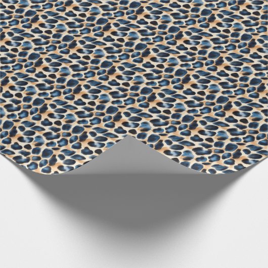 Modernes, stilvolles blaues Leopard Muster Wasserf Geschenkpapier (Ecke)
