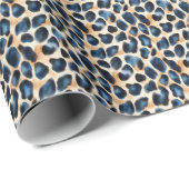 Modernes, stilvolles blaues Leopard Muster Wasserf Geschenkpapier (Rolleneckpunkt)