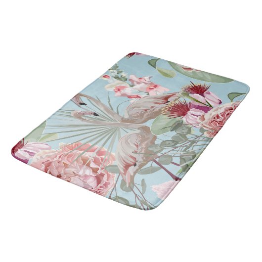Modernes stilvolles botanisches Flamingo Garten bl Badematte (Schrägansicht)