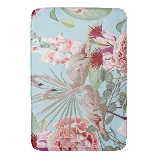 Modernes stilvolles botanisches Flamingo Garten bl Badematte (Vorderseite Vertikal)