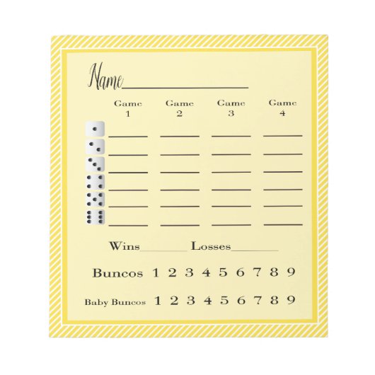 Modernes, stilvolles Bunco Score Pad Notizblock (Vorderseite)