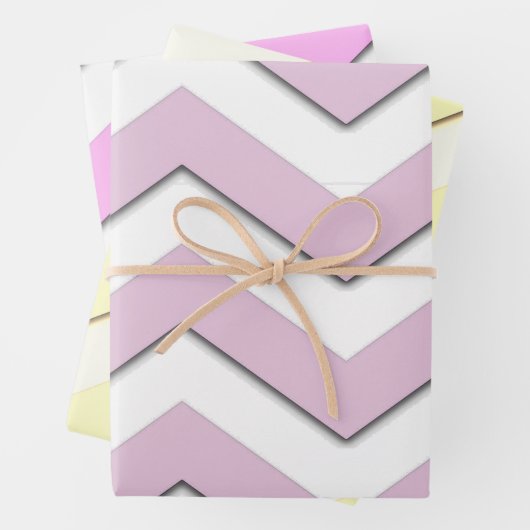 Modernes, stilvolles Chevon Stripe Yellow Pink Lil Geschenkpapier Set (Beispiel)