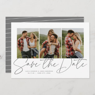 Modernes, stilvolles Drehbuch mit drei Fotos Save  Save The Date