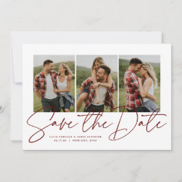 Modernes, stilvolles Drehbuch mit drei Fotos Save The Date