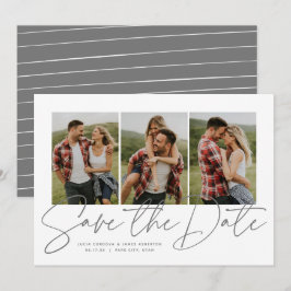 Modernes, stilvolles Drehbuch mit drei Fotos Save  The Date