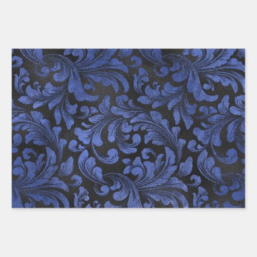 Modernes, stilvolles, festliches, dunkelblaues Kar Geschenkpapier Set (Vorderseite)