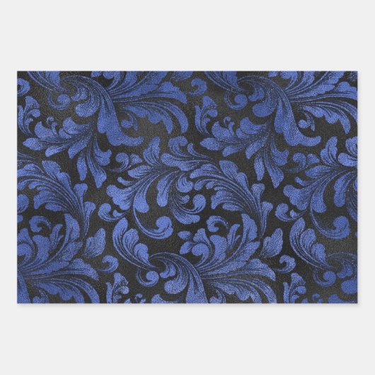 Modernes, stilvolles, festliches, dunkelblaues Kar Geschenkpapier Set (Vorderseite)