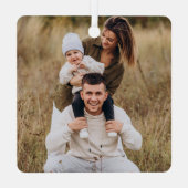 Modernes stilvolles First Christmas Script Family  Ornament Aus Metall (Rückseite)