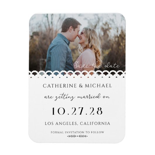 Modernes, stilvolles Foto Lace Einfach Save the Da Magnet (Vertikal)