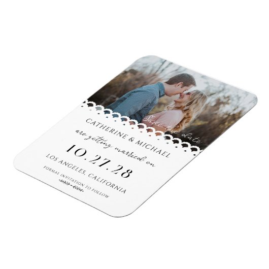 Modernes, stilvolles Foto Lace Einfach Save the Da Magnet (Linke Seite)