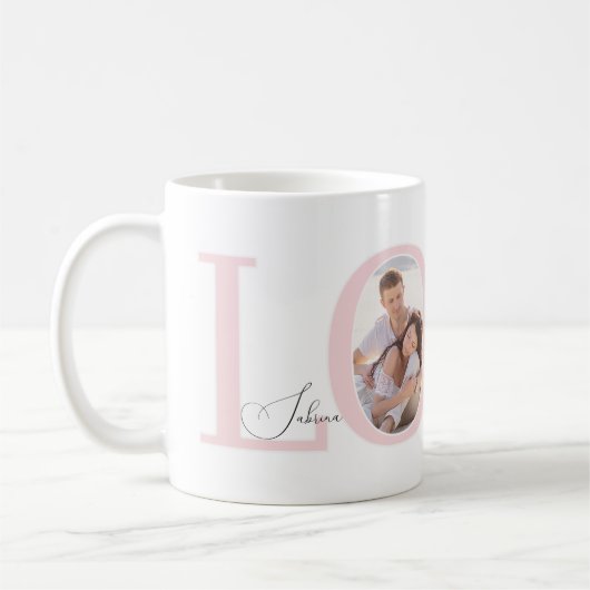 Modernes stilvolles Foto | LIEBE Script Valentinst Kaffeetasse (Links)