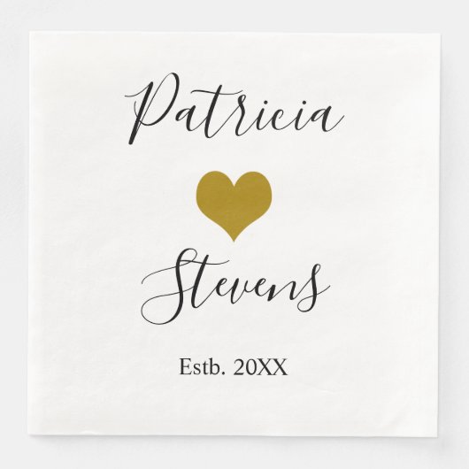 Modernes, stilvolles Gold Heart Wedding Paper Napk Serviette (Vorderseite)