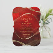 Modernes, stilvolles Gold und Rot Einladung (Stehend Vorderseite)