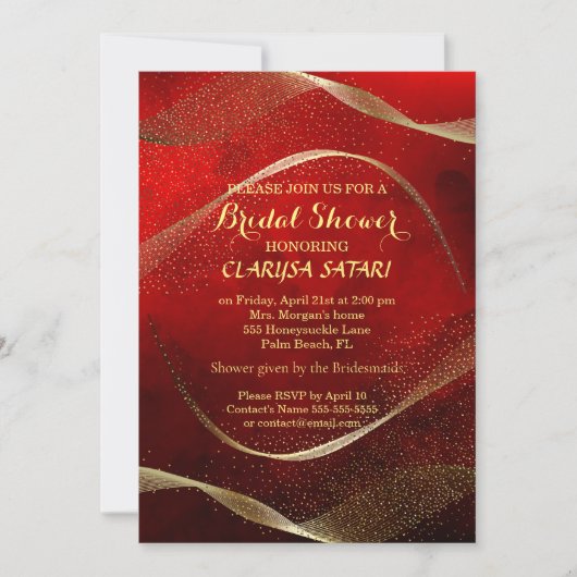 Modernes, stilvolles Gold und rotes Brautparty Einladung (Vorderseite)