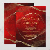 Modernes, stilvolles Gold und rotes Brautparty Einladung (Vorne/Hinten)