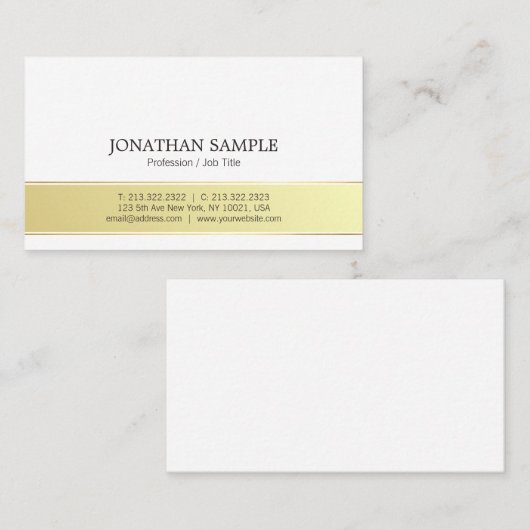 Modernes stilvolles Gold und weißes einfaches Visitenkarte (Vorne/Hinten)