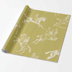 Modernes, stilvolles Gold White Horseback Reittoil Geschenkpapier