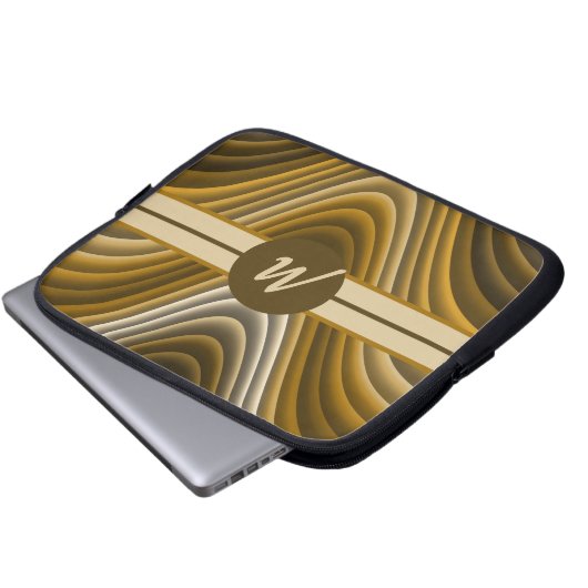 Modernes, stilvolles Golden Brown Waves Monogram L Laptopschutzhülle (Vorne Knopf)