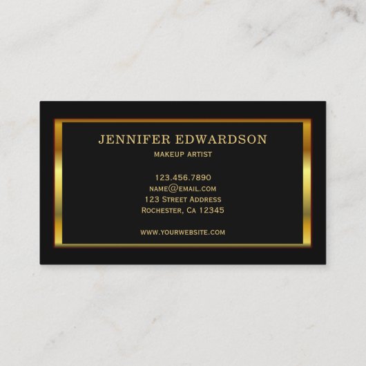 Modernes, stilvolles Goldrahmen auf Black beruflic Visitenkarte (Rückseite)
