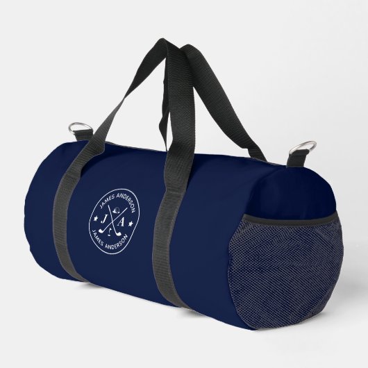 Modernes, stilvolles Golfer Monogram & Name Person Duffle Bag (Rechte Ecke)