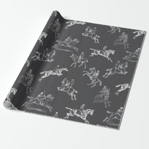 Modernes, stilvolles Grey White Horseback Reittoil Geschenkpapier