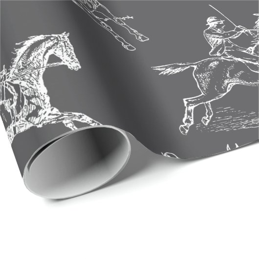 Modernes, stilvolles Grey White Horseback Reittoil Geschenkpapier (Rolleneckpunkt)