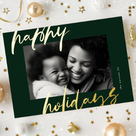 modernes, stilvolles Grün & Gold Foto glücklich Folien Feiertagskarte