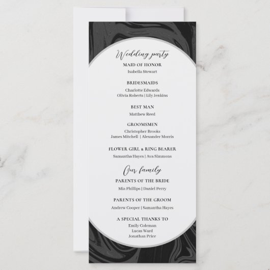 Modernes, stilvolles Hochzeitsprogramm aus schwarz (Rückseite)