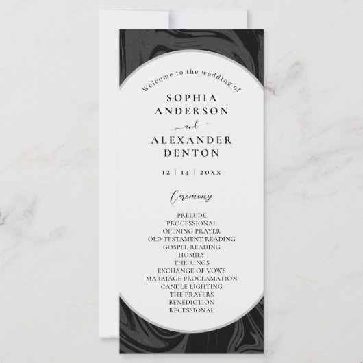 Modernes, stilvolles Hochzeitsprogramm aus schwarz (Vorderseite)