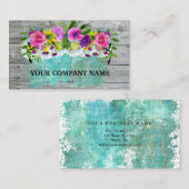 Modernes, stilvolles Holz Floral Türkis Wasserfarb Visitenkarte (Vorne/Hinten)