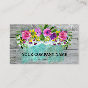 Modernes, stilvolles Holz Floral Türkis Wasserfarb Visitenkarte