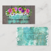 Modernes, stilvolles Holz Floral Türkis Wasserfarb Visitenkarte (Vorne/Hinten)