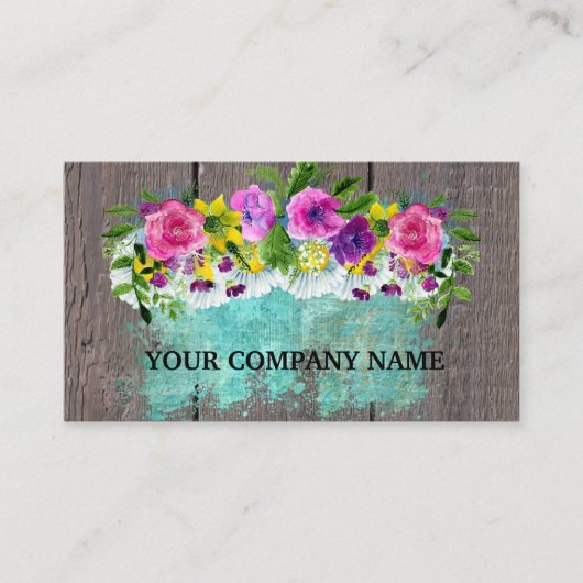 Modernes, stilvolles Holz Floral Türkis Wasserfarb Visitenkarte (Vorderseite)