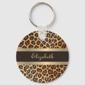 Modernes, stilvolles Leopard-Muster Braun & Gold S Schlüsselanhänger (Vorderseite)