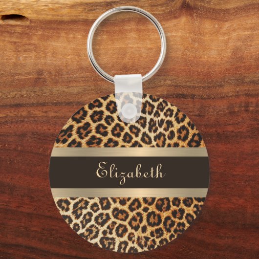 Modernes, stilvolles Leopard-Muster Braun & Gold S Schlüsselanhänger (Vorderseite)
