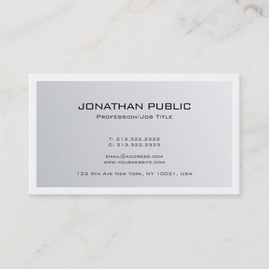 Modernes, stilvolles Minimal Design Trendy Silver Visitenkarte (Vorderseite)