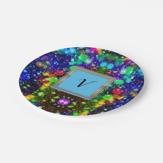 Modernes, stilvolles Mongram Muster WinterParty Pappteller (Schrägansicht)