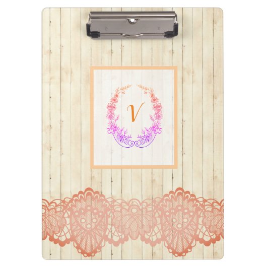 Modernes, stilvolles Monogram Vintag Wood Klemmbrett (Vorderseite)