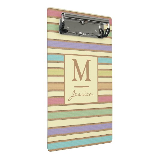 Modernes, stilvolles Monogramm aus pastelfarbenem Mini Klemmbrett (Schrägansicht)