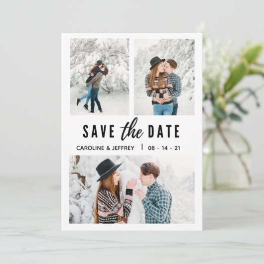 modernes, stilvolles Multi-Foto Save the Date (Stehend Vorderseite)