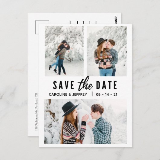 modernes, stilvolles Multi-Foto Save the Date Postkarte (Vorne/Hinten)