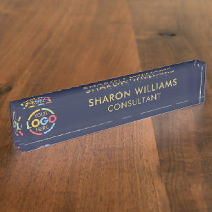 Modernes stilvolles Navy Blue Gold Business Logo O Namensplakette