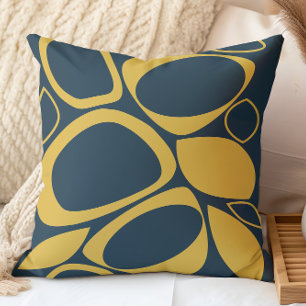 Modernes, stilvolles Navy Blue Mustard Abstraktes  Kissen
